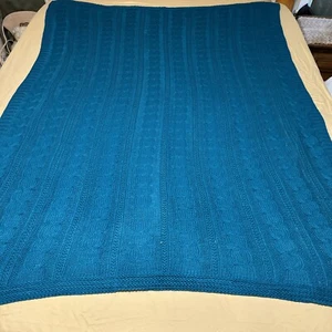 BATTILO INC TEAL BLUE  Knit Sofa Throw Blanket Rustic Farmhouse Decorative Boho - Picture 1 of 4