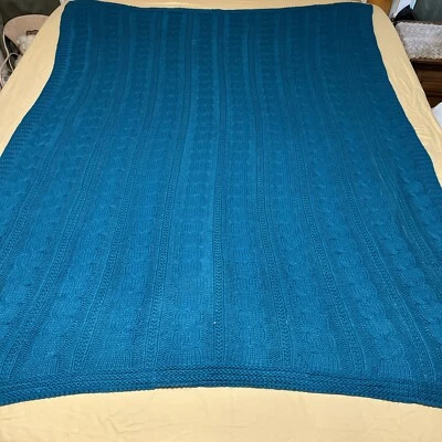 BATTILO INC TEAL BLUE  Knit Sofa Throw Blanket Rustic Farmhouse Decorative Boho - Image 1 of 4