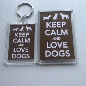KEEP CALM AND LOVE DOGS Keyring or Fridge Magnet = ideal gift idea - Picture 1 of 5