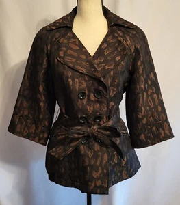 Vintage Leopard Animal Print Jacket Peacoat Size M Audrey Hepburn 50s Style - Picture 1 of 10