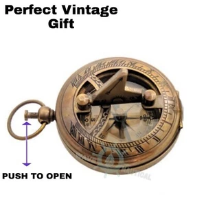 vintage Nautical Antique brass compass style pocket sundial Best New - Picture 1 of 4