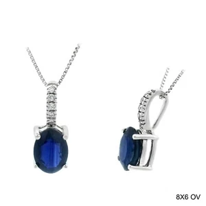 14K White Gold 1.53 TCW Natural Round Cut Sapphire and White Diamonds Pendant - Picture 1 of 1