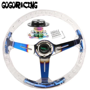 350mm 14" Deep Dish Acrylic Racing Steering Wheel Burnt Blue Spoke Quick Release - Foto 1 di 10