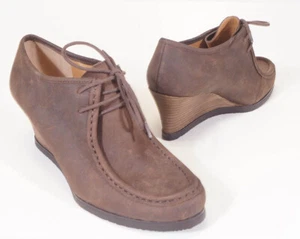 Ralph Lauren Denver Women Brown Leather Wedge Lace-up Ankle Boots Booties 8.5 - Picture 1 of 3