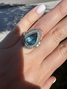 Judith Ripka Sterling Silver Blue Topaz & Aquamarine Ring - Picture 1 of 12