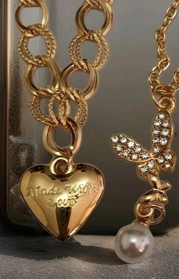 😉Fashion Layered Heart Pendant Necklace 👌Made With Love" & Crystal Butterfly👍 - Image 1 of 4