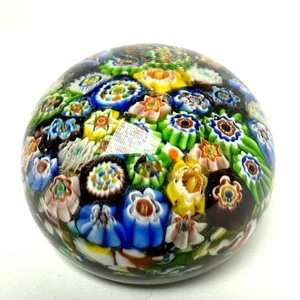 Italienischer Millefiori Briefbeschwerer Murano Cane Multicolor mit Aufkleber 2,5" Vintage - Bild 1 von 9