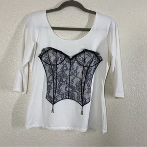 Blumarine Women's Size 10 Triomphe 3D Corset Printed T Shirt Top - Picture 1 of 10