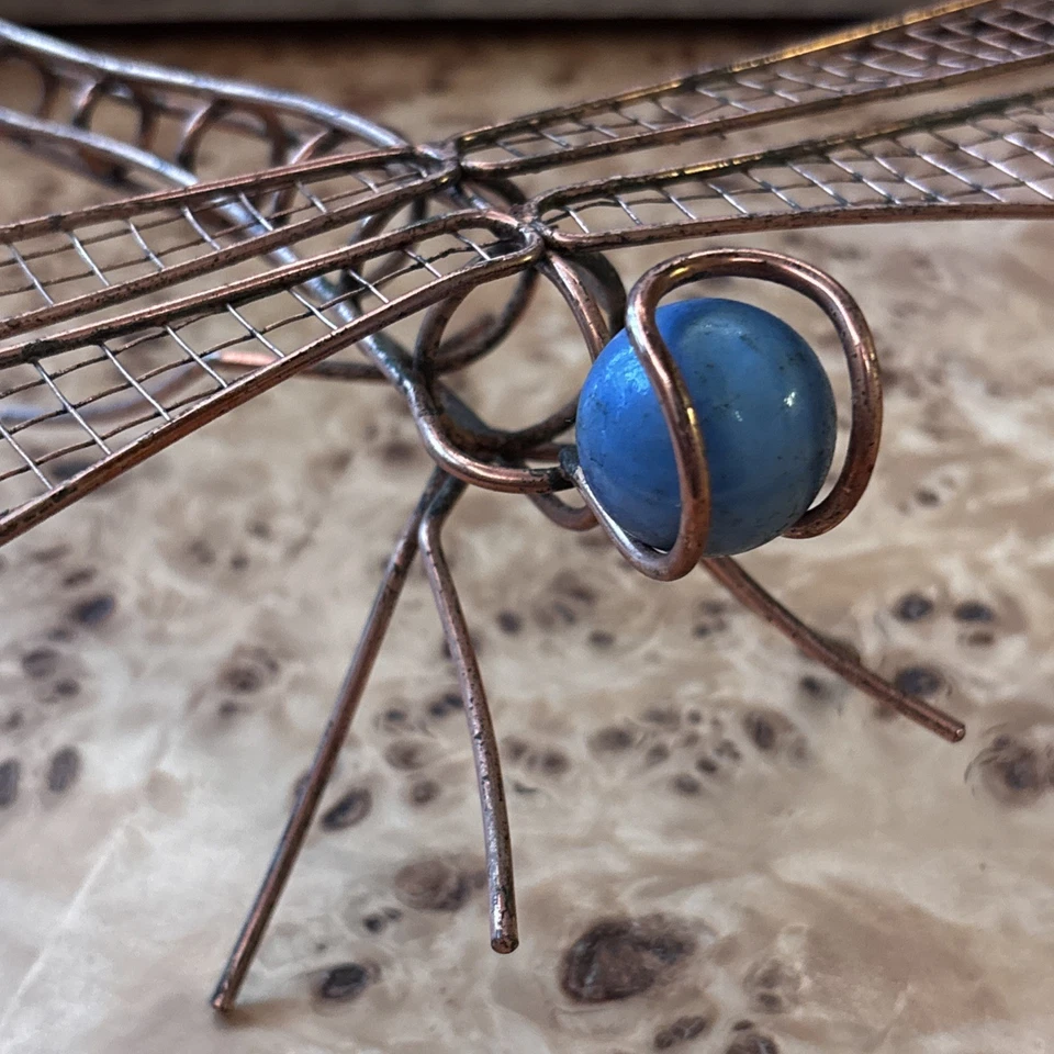 老式批量3颗铜昆虫带蓝色大理石户外花园草坪装饰 — 第 1/4 张图片