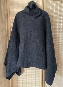 VTG Squaw Valley 100% Wool Gray Pullover Poncho Cape Funnel Neck Womens Sz M - Picture 1 of 24