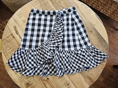 J. Crew Skirt Women's 2 Black White Gingham Mini Asymmetric Ruffle Wrap A-Line - Image 1 of 4