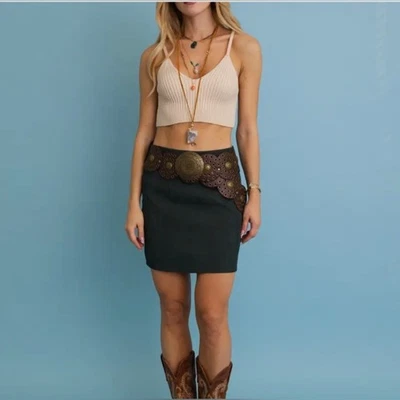 Один размер Western богемное украшенный круг бедра ремень коричневый золотой большой пряжки ковбой - Изображение 1 из 4