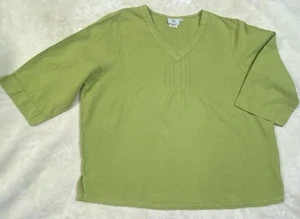 Camicetta donna verde lime cotone caldo più 2x misto lino tinta unita scollo a V Marcware - Foto 1 di 12