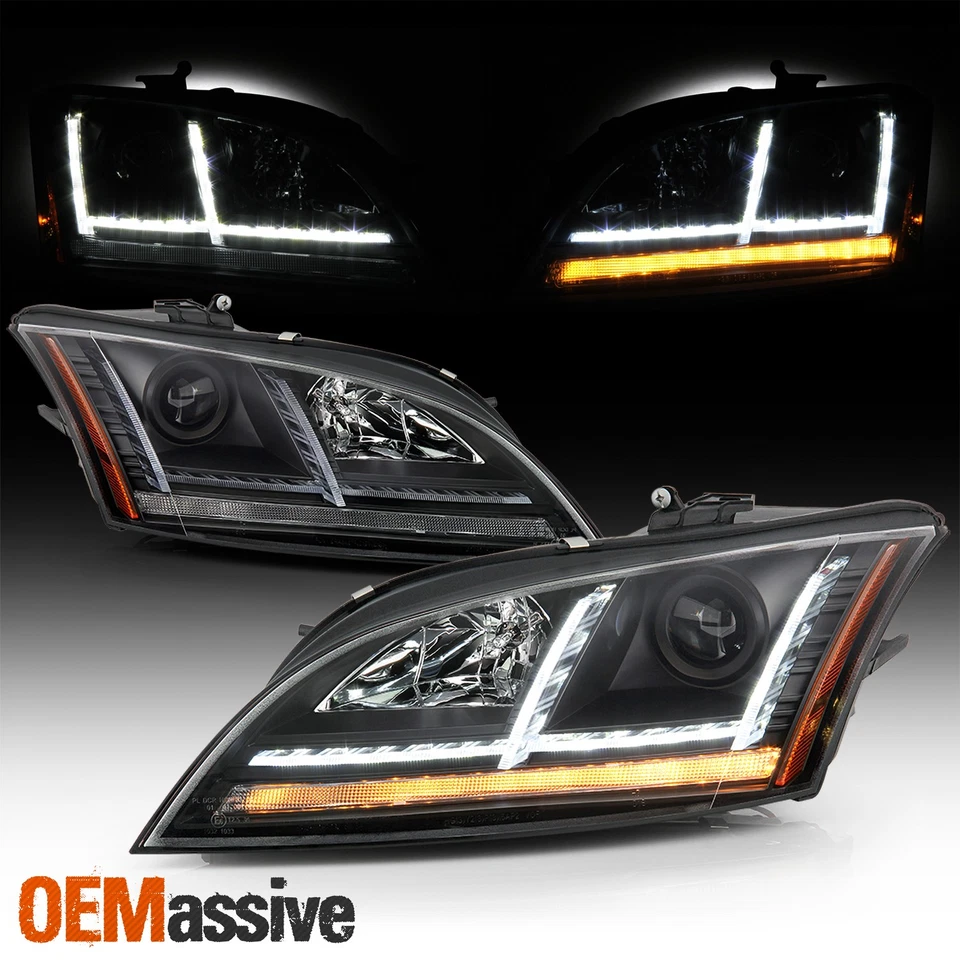 For 08-14 Audi TT Quattro [HID w/AFS] Projector Black Headlights LED Sequential - Image 1 of 4