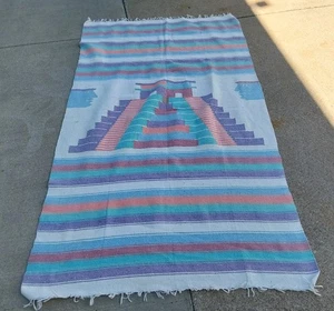 Manta de diseño azteca vintage tejida rayas algodón suroeste flecos 45x80 templo - Imagen 1 de 5