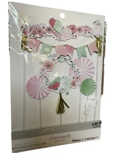 Cake Banner and Toppers from Celebrate It Spring Bird Pastel pink green gold NOS - Picture 1 of 5