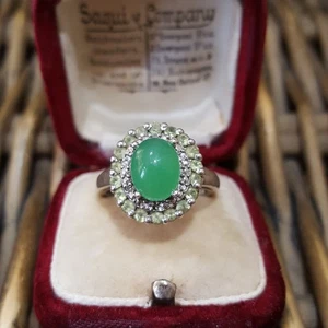 Anillo de plata esterlina 925 con halo de jade y peridoto talla N.5 EE. UU. 7 joyas de piedras preciosas - Imagen 1 de 9