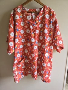 Women's Trend Santa Christmas Red Multicolor Short Sleeved Scrub Top Plus Sz 4X - Picture 1 of 10