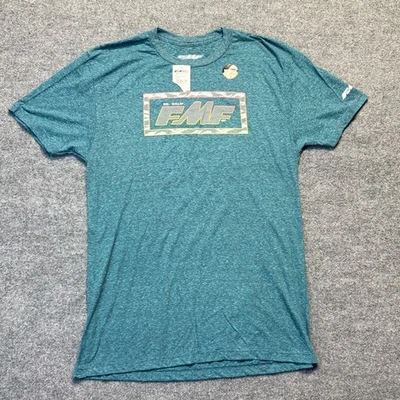FMF Motorcross T-shirt Mens Large Teal Short Sleeve Reflective Box Cars - Image 1 of 4