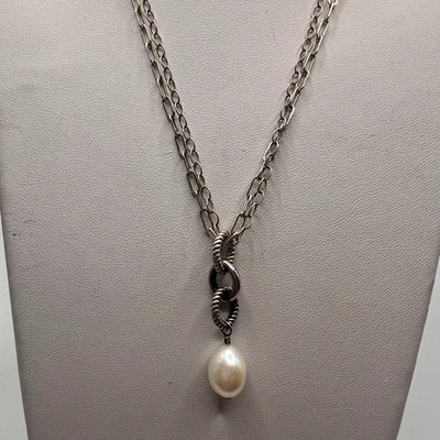 SILPADA N1353 Sterling Silver FRESHWATER PEARL Pendant Necklace 2-Strand Toggle - Image 1 of 4
