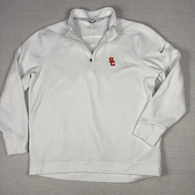 Nike USC Trojans 1/4 Zip Pullover Sweater Mens Large White Fleece - Image 1 of 4