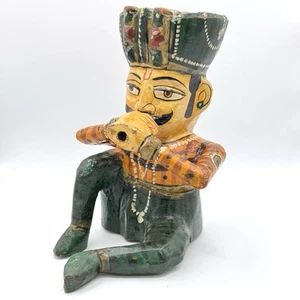 Holz sitzender Mann Musiker spielt Instrument Figur Rajasthani Chowkidar Vintage - Bild 1 von 10
