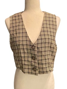 Erika Fashions Womens Vintage Button V-Neck Plaid Vest Size Large 90s Preppy - Picture 1 of 7