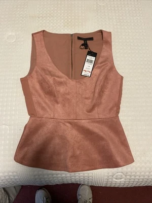NUEVO CON ETIQUETAS BCBG MAXAZRIA TALLA XS Claudiana Imitación Gamuza Peplum Top Foto 1 de 4