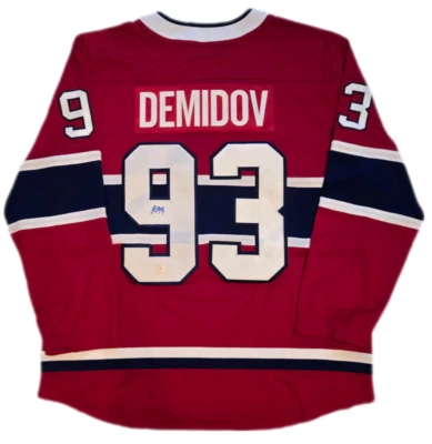 Camiseta deportiva de hockey firmada por Ivan Demidov de los fanáticos de los canadienses de Montreal Breakaway de la NHL Foto 1 de 2