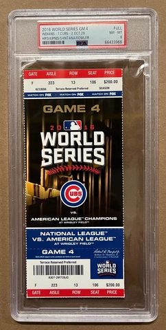 PSA 8 - 2016 MLB WORLD SERIES FULL TICKET - INDIANS @ CHICAGO CUBS GAME #4 Cover