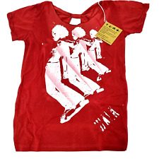 We Walk T Shirt 2 Knot Back Top Size L Red Top 3 Skater Hand Printed Art ORP $69