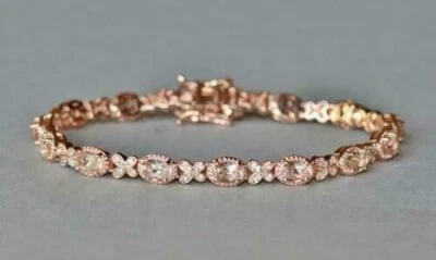 Brazalete de tenis Morganita de corte ovalado de 9 quilates para mujer enchapado en oro rosa de 14 quilates Foto 1 de 4