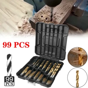 99PCS Twist Drill Bit Set 1/16“-3/8” HSS Drill Bit Twist Woodworking Tools - Picture 1 of 8