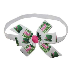 WD2U Baby-Girls Green Little Miss Lucky St Patricks Hair Bow Stretch Headband - Picture 1 of 2
