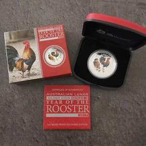 COFFRET 1 DOLLAR ARGENT 2017 YEAR OF THE ROOSTER ( COQ) AUSTRALIE / 1 OZ 9999 - Picture 1 of 10