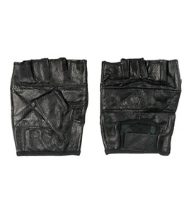 Men's Black Leather Driving Motorcycle Fingerless Gloves Heavy Duty Thick B# 24 - Picture 1 of 1