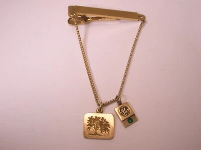 10K SOLID Gold GE Emblem Green Stone & GF  Tree of Life Vintage Tie Bar Clip - Image 1 of 4