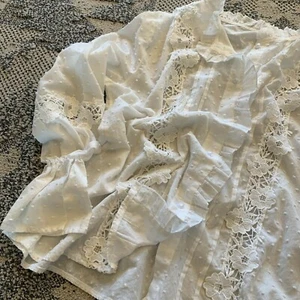 L neu weiß Spitze Langarm Cottage Core Folk Bluse Boho Top Damen Größe LARGE - Bild 1 von 11