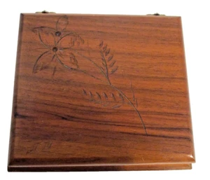 Vtg. Handcarved Wood Trinket Box W/Hinged Lid 6x6x3 In +- Signed JT74 (# 2440) - Picture 1 of 9