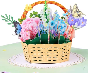 Mothers Day Card 3D Flower Basket Pop-Up Card Pop up Mother'S Day Card 5" X 7" B - Picture 1 of 7