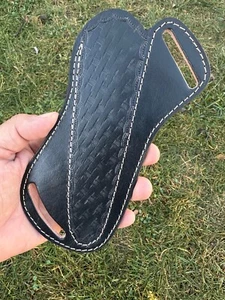 Funda de cuchillo de cuero negro panqueque hoja fija cuchillo funda de cinturón hecha a mano - Imagen 1 de 3