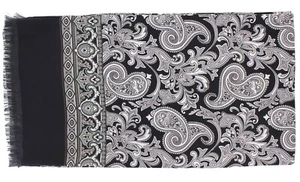 Black with Grey Paisley Silk Scarf - Picture 1 of 2