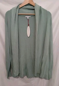 Karrisa & Me Cardigan Sz Medium Turquoise Open Front Ribbed Long Sleeve Peplum - Picture 1 of 7