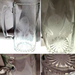 FLEUR DE LIS BEER STEIN CLEAR GLASS MUG LARGE 7 INCH - Picture 1 of 11