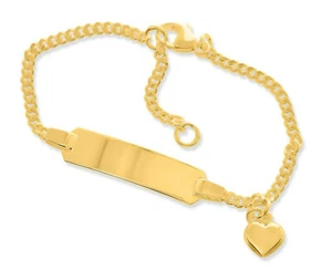 Pulsera de bautizo chapada en oro corazón colgante pulsera con nombre grabado ID pulsera ajustable - Imagen 1 de 3