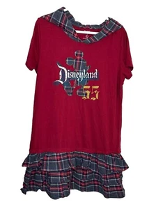 Disney T-Shirt Dress Girls XXL Mickey Mouse Red Gray Flannel Ruffle and Hood - Picture 1 of 11