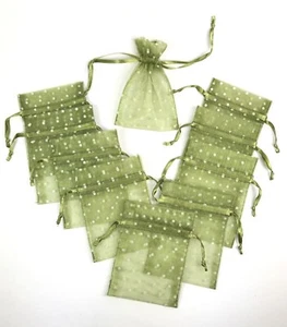 Drawstring Pouch Green White Dots Party Wedding Gift Bag 3" x 4" Nylon Pkg of 10 - Picture 1 of 4