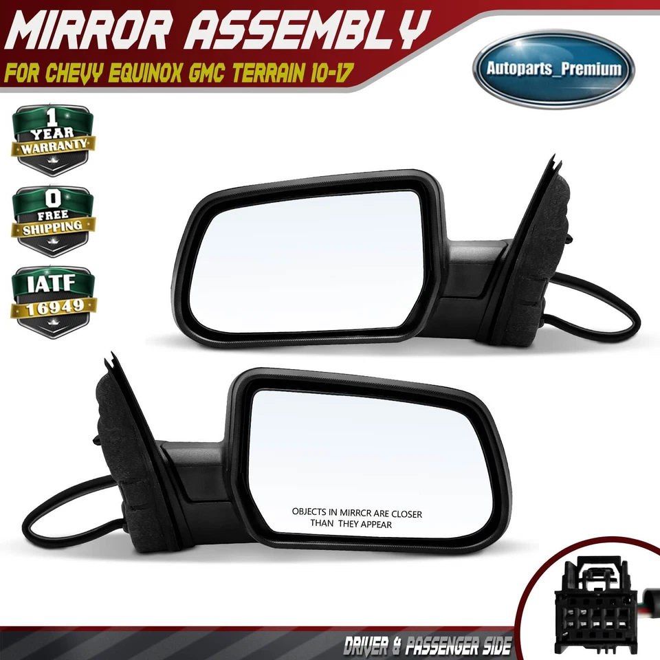 Espejo retrovisor eléctrico negro para conductor y pasajero 2 piezas para Chevy Equinox GMC Terrain Foto 1 de 4