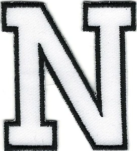 2" Monogram White Black Border Block Letter N Embroidery Patch - Picture 1 of 1
