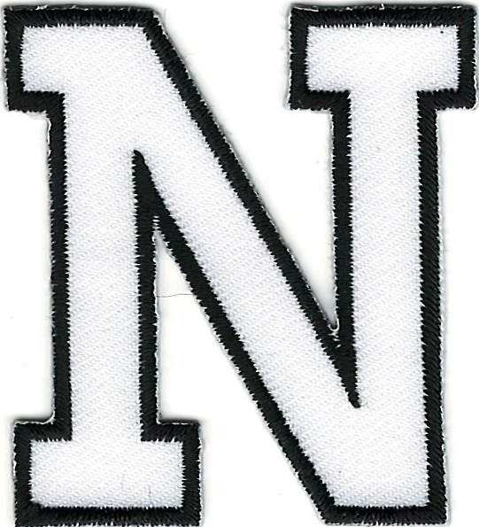 2" Monogram White Black Border Block Letter N Embroidery Patch - Image 1 of 1
